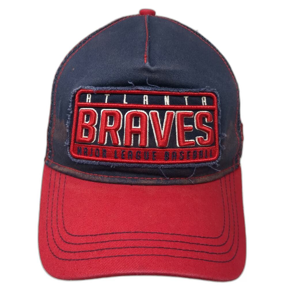 New Era Atlanta Braves MLB Trucker Hat Blue Red One Size Snapback Mesh Distress